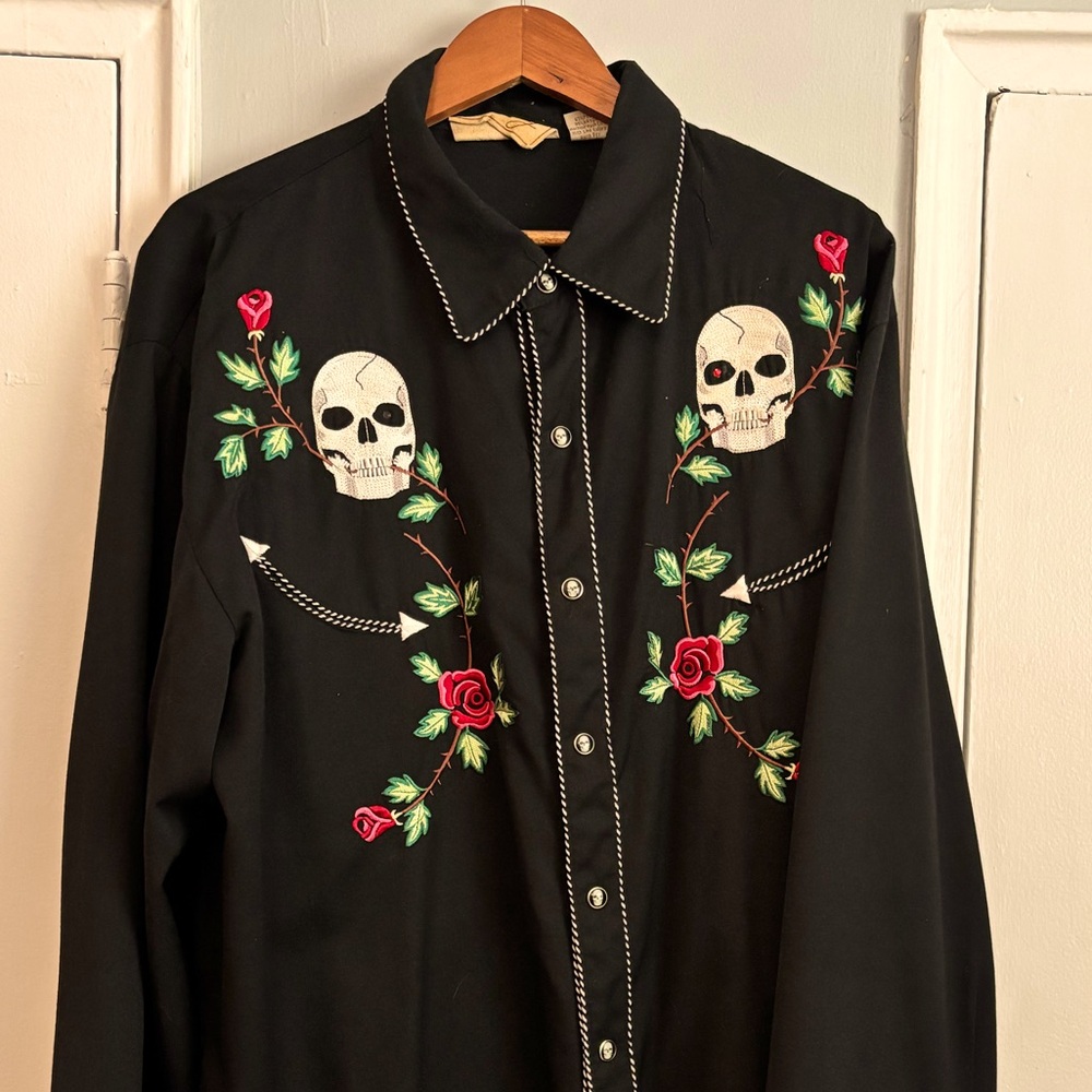 Scully XL Terminator 2 Embroidered Cowboy Shirt – Skull Design